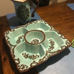 Brown & Blue tray pitcher set
